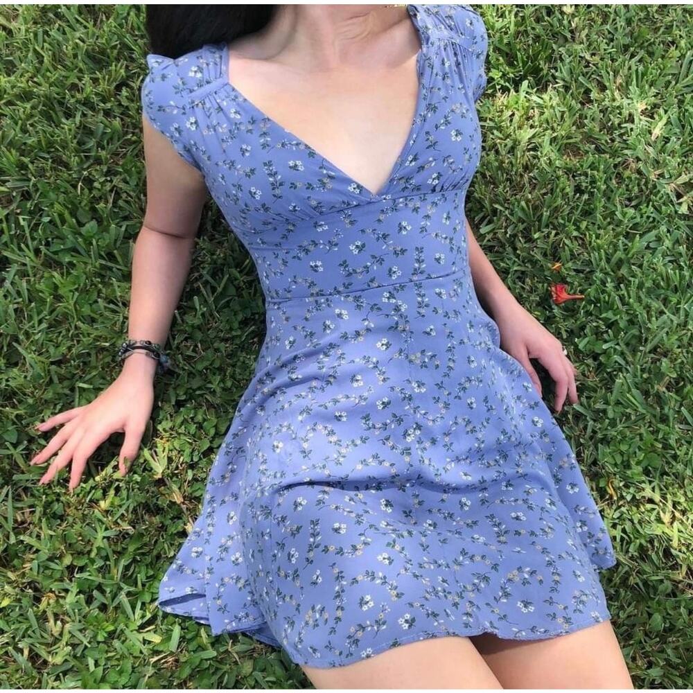 Ralph Lauren Floral Babydoll Mini Dress Blue Boho Prairie Summer Cottagecore 4